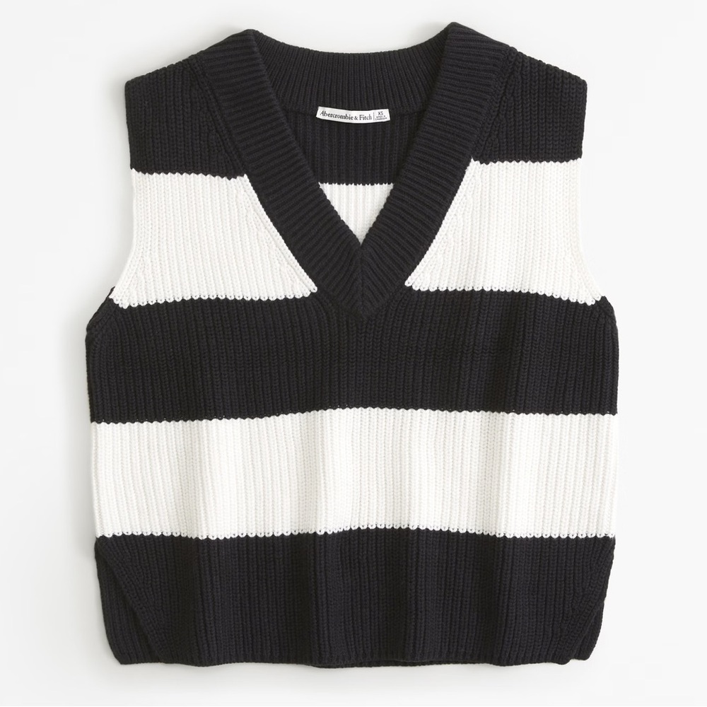 Abercrombie & Fitch Striped V-Neck Sweater Vest - B&W - Size XXS - Oversized